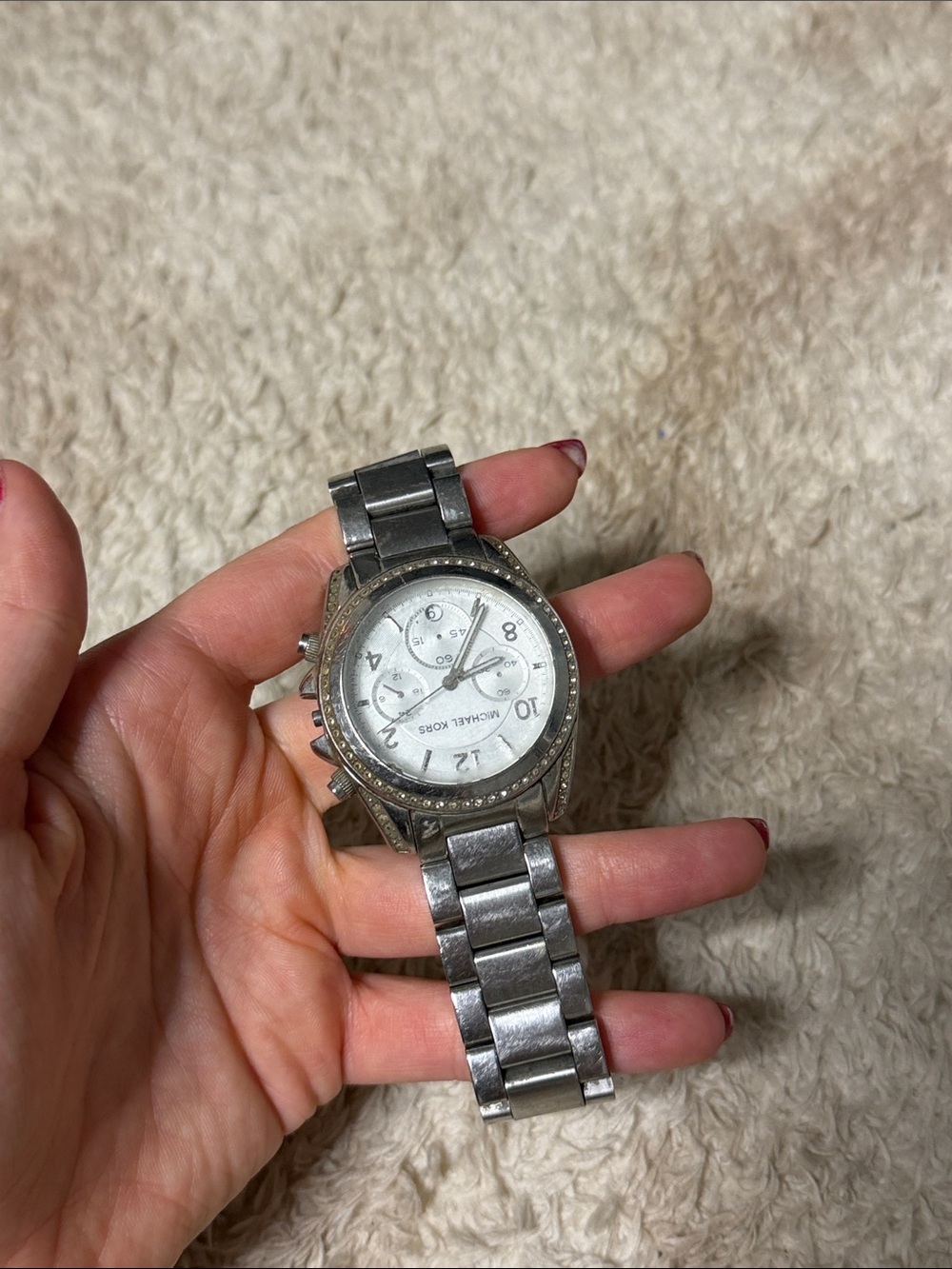 Michael Kors Silver Tone Crystal-Accented Chronograph Watch